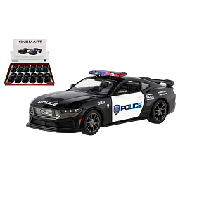 Auto Kinsmart 2024 Ford Mustang Dark Horse Policie 1:38 kov/plast 13cm na zpětné natažení 12ks v box