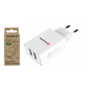 Síťový adaptér 2x USB QC 3.0 + USB, 23 W, bílý (ECO BALENÍ)