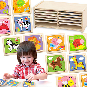 VIGA Dřevěné puzzle 12 desek po 4 puzzle ve stojanu VIGA Dřevěné puzzle 12 desek po 4 puzzle ve stojanu