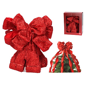 Stuhová dekorace na vánoční stromeček se špicí ve tvaru mašle - Červená, 2 m