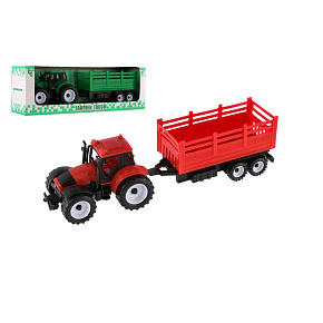 Traktor s přívěsem plast 28cm 2 barvy v krabičce