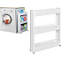 Mobile white cabinet on wheels for a washing machine