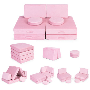 Sofa modułowa duża składana dla dzieci DIY 8 miękkich poduch - różowa ECOTOYS Sofa modułowa duża składana dla dzieci DIY 8 miękkich poduch - różowa ECOTOYS
