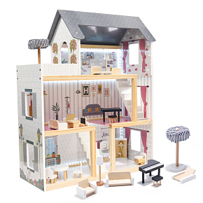 Domeček pro panenky dřevěný MDF nábytek 78cm bílý LED