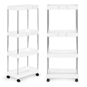 Plastic bathroom shelf with 4 shelves and wheels white ModernHome