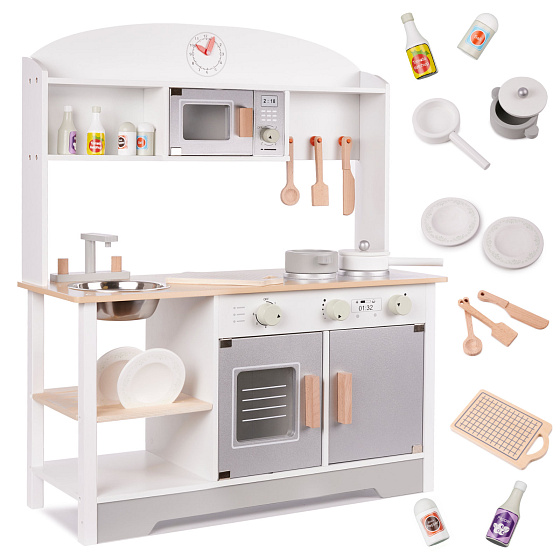Dřevěná kuchyňka pro děti MDF MODERN CLASSIC s příslušenstvím 82 cm šedá
