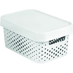 Úložný box INFINITY 4,5l s víkem bílý puntíky