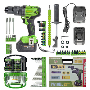 Aku vrtací šroubovák s příklepem Procraft SPA18BL Brushless se sadou bitů DBS-101