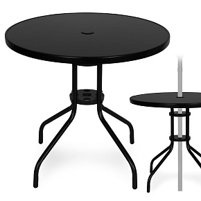 Round Garden Table 80 cm Tempered Glass with Parasol Hole, Black MultiGarden Round Garden Table 80 cm Tempered Glass with Parasol Hole, Black MultiGarden