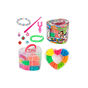 Udělej si svůj náramek - gumičky 2700ks + náčiní v plastové krabičce tvar srdce 16x13cm Udělej si svůj náramek - gumičky 2700ks + náčiní v plastové krabičce tvar srdce 16x13cm