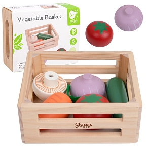 CLASSIC WORLD Sada Dřevěné Zeleniny v Košíku 6 ks. CLASSIC WORLD Sada Dřevěné Zeleniny v Košíku 6 ks.