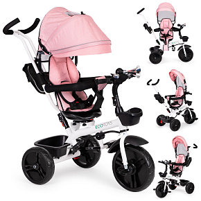 Tříkolová koloběžka kočárek otočné sedátko 360* růžový ECOTOYS
