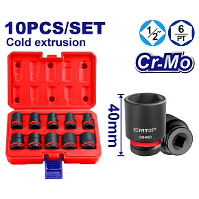 Sada 10 ks rázových nástrčných hlavic 1/2"  L-40 mm