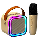 Sada na karaoke reproduktor Bluetooth mikrofon USB LED béžový