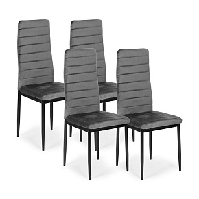 Chairs with Contoured Backrest - GREY VELVET - Set of 4