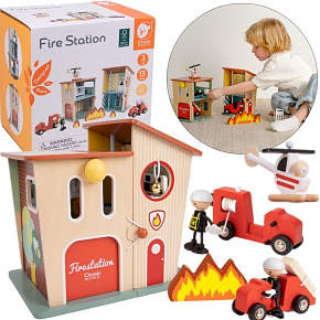 CLASSIC WORLD Dřevěná Hasičská Stanice Garáž Auto Helikoptéra Figurky 13ks. CLASSIC WORLD Dřevěná Hasičská Stanice Garáž Auto Helikoptéra Figurky 13ks.