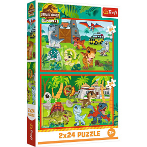 Puzzle 2v1 Jurský svět: Malí dinosauři 2x24 dílků 27,5x18cm v krabici 19x29x4cm