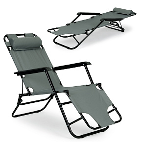 Garden lounger with headrest, foldable construction, gray, MultiGarden