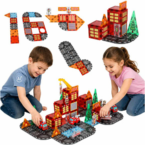 Magnetické stavební kostky 3D hasičský záchranný sbor 2 auta 92 prvků
