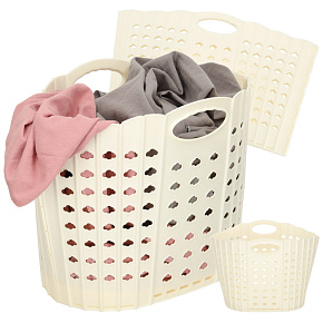 Skládací koš na prádlo s držadlem krémový organizér do koupelny