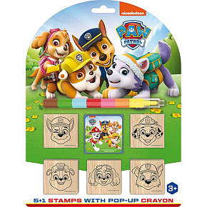 Razítka 5+1 s poduškou dřevěná 5x5cm s voskovkou Tlapková patrola/Paw Patrol na kartě