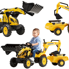 FALK Šlapací traktor Komatsu s bagrovou lžící a přívěsem 2-5 let