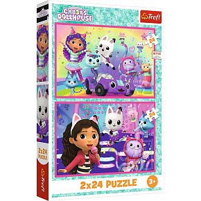 Puzzle 2v1 Gaby´s Dollhouse: Pohrát si s Gabby 2x24 dílků 27,5x18cm v krabici 19x29x4cm