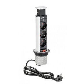 GTV  AE-BPW3U60-80 Zásuvky stolní vestavný 60mm, 3X zásuvka (stříbrná)