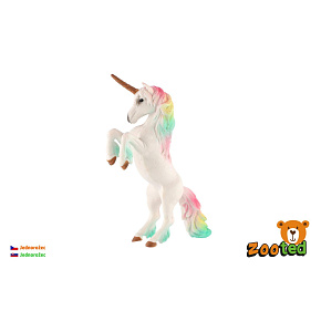 Jednorožec bílý s duhovou hřívou zooted plast 18cm 