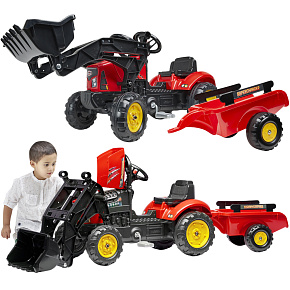 FALK Traktůrek Supercharger Červený Otevírací Kapota s Přívěsem + Lžíce Od 2 Let