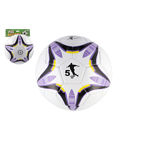Míč fotbalový nafouknutý šitý 23cm fialovobílý v síťce