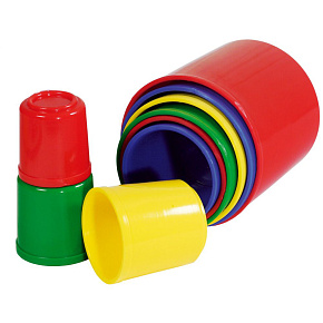 Kubus pyramida skládanka kulatá plast 4 barvy 9ks v sáčku 9x9x8cm 12m+