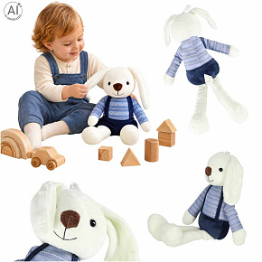 Plyšový maskot mazlíček králík v modrých kraťasech 36 cm