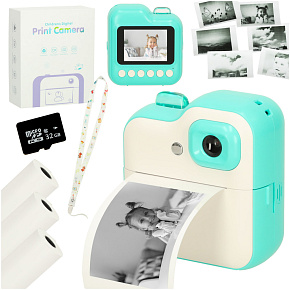 Okamžitý fotoaparát s termotiskárnou + kazety karta 32GB zelená Okamžitý fotoaparát s termotiskárnou + kazety karta 32GB zelená