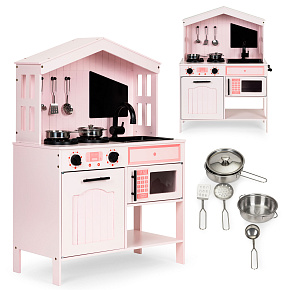 Wooden children's kitchen, oven, microwave burners, accessories ECOTOYS