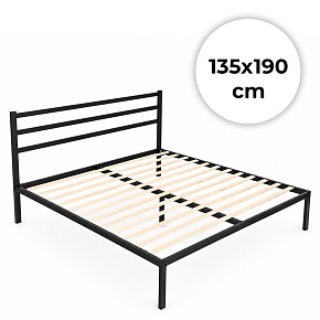 Kovová postel 135x190 cm s roštem a čelem minimalistický černý rám ModernHome Kovová postel 135x190 cm s roštem a čelem minimalistický černý rám ModernHome
