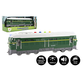 Lokomotiva/Vlak zelená plast 35cm na baterie se zvukem se světlem v krabici 41x16x12cm
