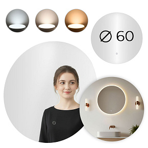 Lustro łazienkowe LED okrągłe ścienne 60 cm 3 barwy włącznik dotykowy ModernHome Lustro łazienkowe LED okrągłe ścienne 60 cm 3 barwy włącznik dotykowy ModernHome