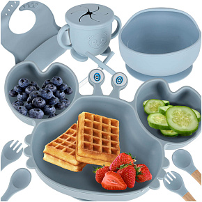 Silikonové nádobí pro děti a kojence krab sada 9 kusů modrá