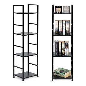 Modern wooden shelf, metal frame LOFT, 4 shelves, black ModernHome