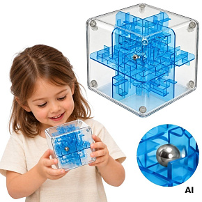 WOOPIE 3D bludiště – logická kostka s kuličkou, hlavolam na zručnost, modrá