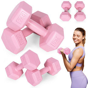 Hex dumbbells set 2x2 kg, exercise weights, fitness load, pink, ModernHome