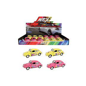 Auto Welly Volkswagen Beetle kov/plast 12cm 4 barvy na zpětné natažení 12ks v boxu Auto Welly Volkswagen Beetle kov/plast 12cm 4 barvy na zpětné natažení 12ks v boxu