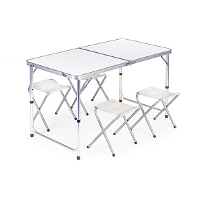 Camping Table Set – Folding Table with 4 Chairs White MultiGarden