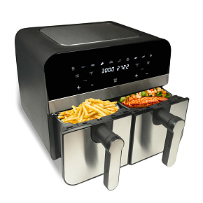 Comfy Nest CN-AFD45NS: 2400W Dvojitý Koš Digitální Nerezový Horkovzdušný Fritéza - 9L Comfy Nest CN-AFD45NS: 2400W Dvojitý Koš Digitální Nerezový Horkovzdušný Fritéza - 9L