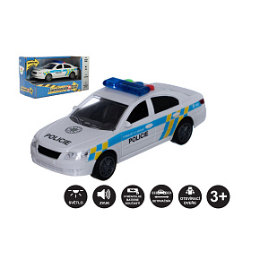 Auto policie plast 15cm na baterie se zvukem se světlem na setrvačník v krabici 20x11x9cm