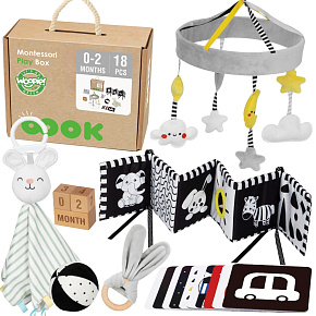 WOOPIE GREEN Box Krabice XXL Montessori Edukační 7v1 Senzorické 0-2 Měsíce 18ks. FSC WOOPIE GREEN Box Krabice XXL Montessori Edukační 7v1 Senzorické 0-2 Měsíce 18ks. FSC