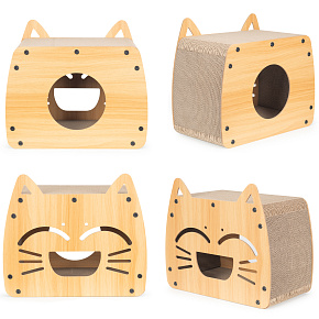 Lebula škrabadlo pro kočku, pelíšek ve tvaru kočky, ekologické MDF 44x25x38