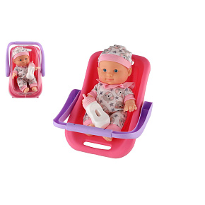 Panenka miminko plast 22cm pevné tělo v nosítku/autosedačce s lahvičkou 2 barvy v blistru Panenka miminko plast 22cm pevné tělo v nosítku/autosedačce s lahvičkou 2 barvy v blistru