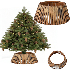 Dřevěný rustikální kryt na květináč na stojan na vánoční stromek Dřevěný rustikální kryt na květináč na stojan na vánoční stromek